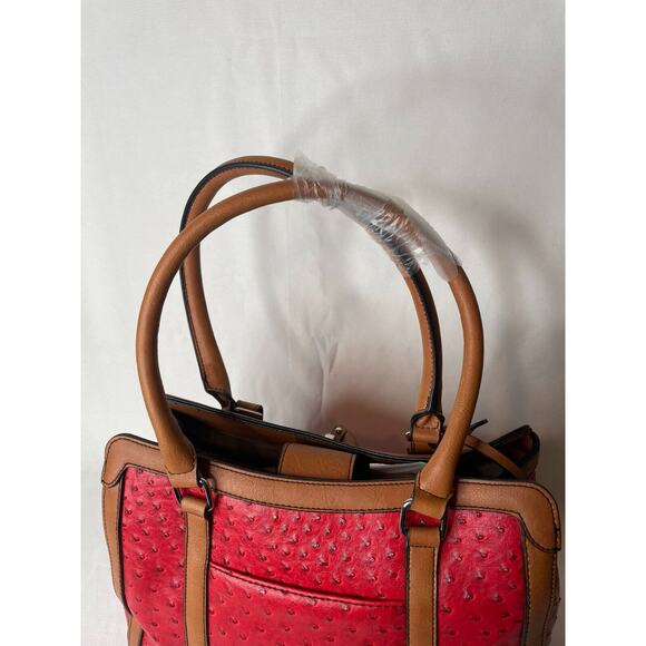 London Fog Handbag Red Ostrich Faux Leather Snap Satchel Top Handle Bag NEW - Picture 4 of 11